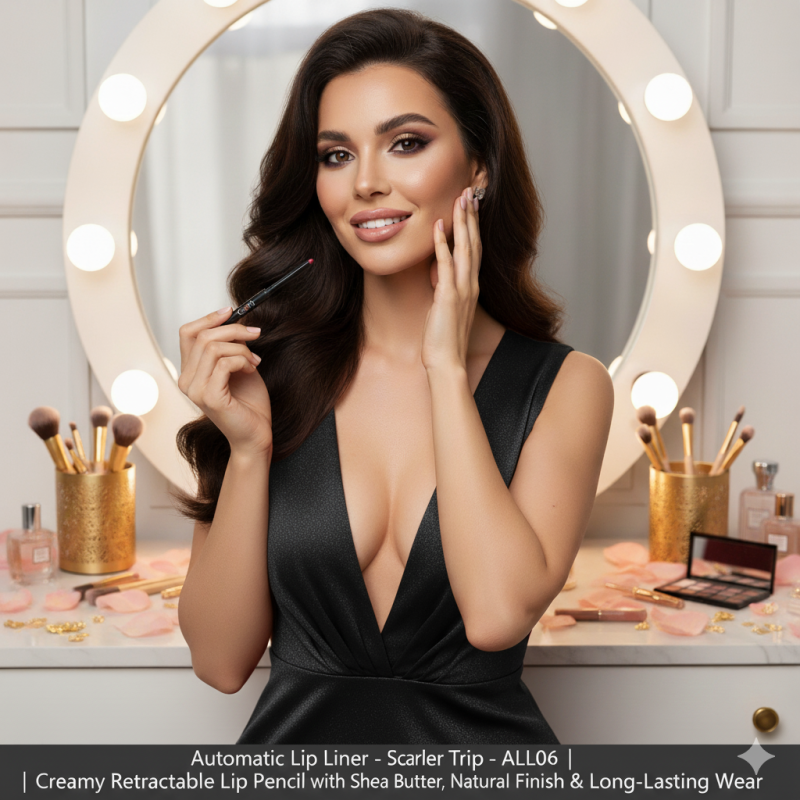 Automatic Lip Liner – Scarlet – ALL06 | Creamy Retractable Lip Pencil with Shea Butter, Natural Finish & Long-Lasting Wear