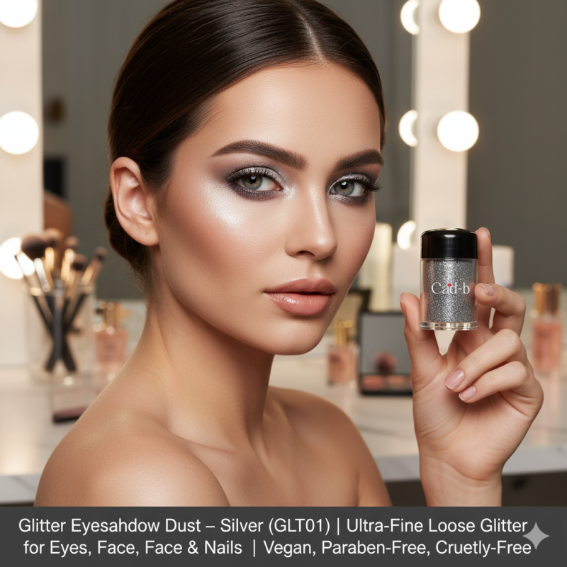 Glitter Eyeshadow Dust – Silver (GLT01) | Ultra-Fine Loose Glitter for Eyes, Face & Nails | Vegan, Paraben-Free, Cruelty-Free