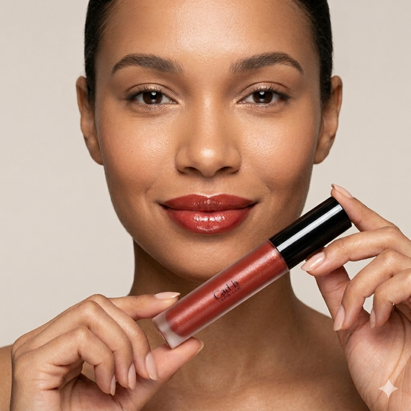 Lip Gloss Brick – Hydrating Sheer Brick Red Lip Gloss with High Shine & Shimmer Finish – Vegan, Paraben-Free | CAD B | LG18